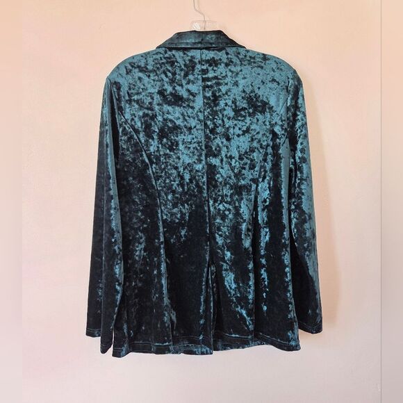 Emerald Green Velvet Blazer Jacket Jewel Tone Party Holiday Disco Christmas L - Picture 9 of 11